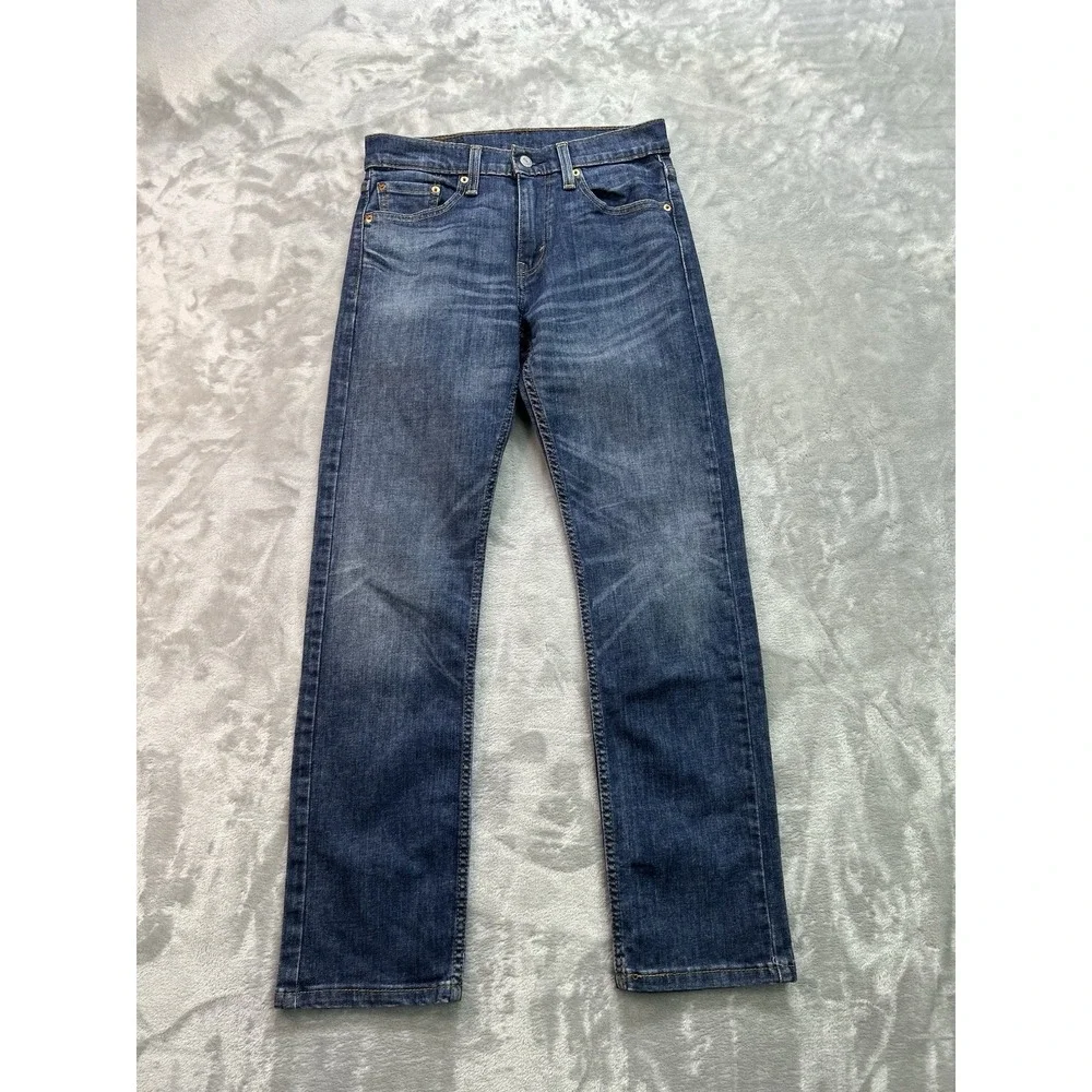 Levis 513 Slim Straight Jeans Mens Sz 28x30 Blue Faded Whiskered Western Grunge